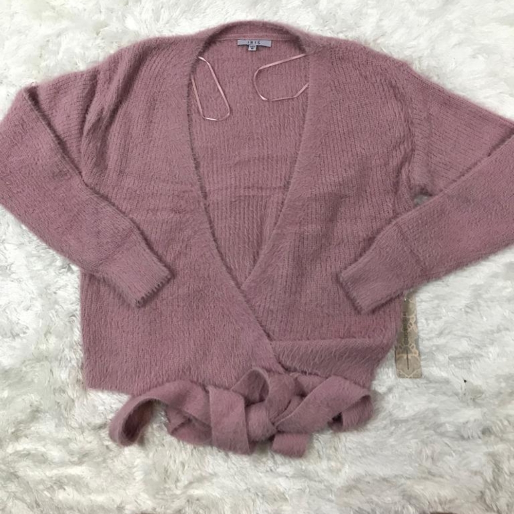 Surplice fuzzy sweater